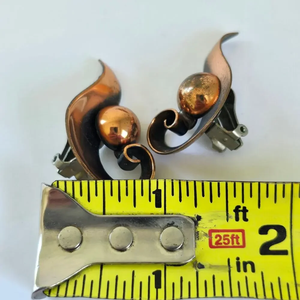 Vintage Bell Trading Post Brooch Earring Copper Swirl Modernist 1960s Western